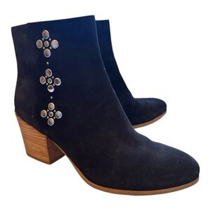 Frye Casey Studded Black Suede Ankle Boots Women’s 9M Boho Western Block Heel